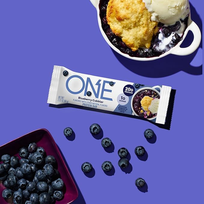 ONE Protein Bars, Blueberry Cobbler, Gluten Free with 20g Protein and 1g Sugar, Pantry Staples