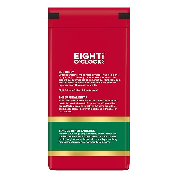 Eight O'Clock Coffee The Original Decaf Ground Coffee, Medium Roast, 12 Ounce (Pack of 6) - Sweet