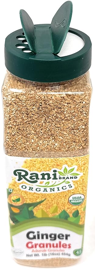 Rani Organic Granulated Ginger (Adarak Granules) 16oz (1lb) 454g PET Jar ~ All Natural | Gluten