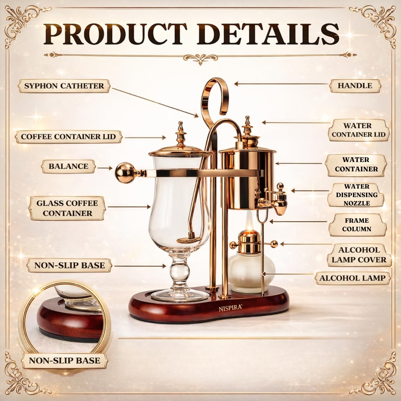 Nispira Belgium Royal Family Balance Syphon Unique Gravity Vintage Coffee Maker Vacuum Brewing