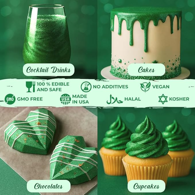 Bulk (20g) Luster Dust Edible Cake Decorations, Edible Luster Dust for Cakes, Green Edible Luster