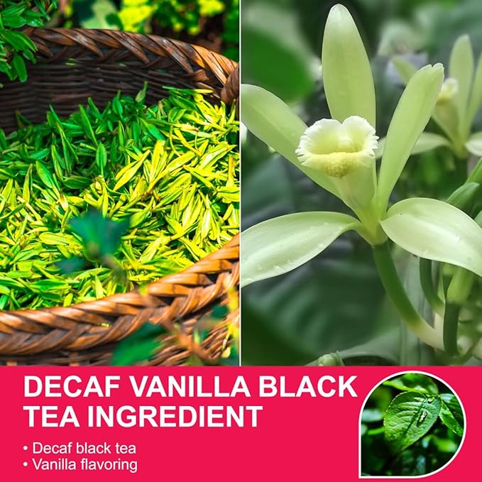 WT WEETEE Decaf Black Tea with Vanilla Flavor, 50 Count Decaffeinated Vanilla Black Teabags