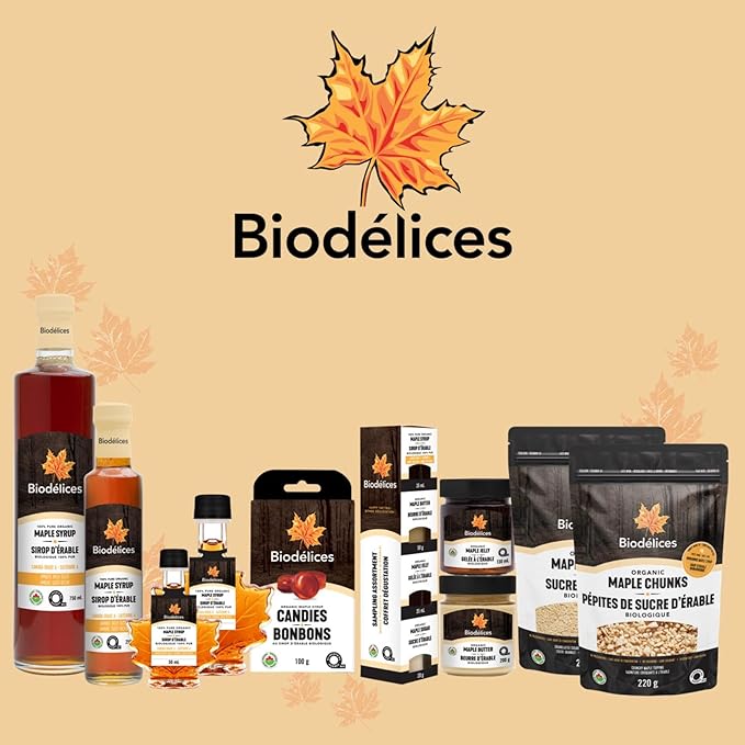 Biodelices Organic Maple Syrup, Maple Butter, Maple Jelly, and Maple Sugar - 100% Pure Maple Syrup