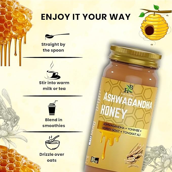 Herb To Body Ashwagandha Honey Organic – 16 oz, Wildcrafted Organic Honey for Men with Ashwagandha