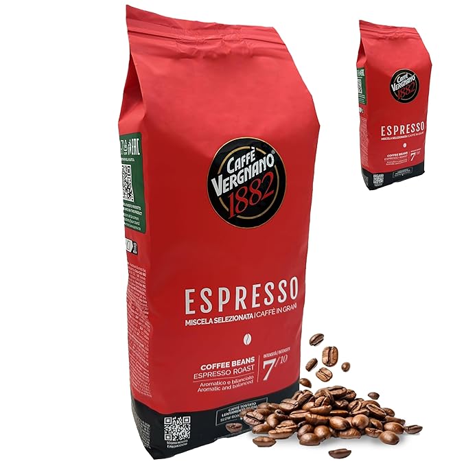 Caffe Vergnano 1882 Espresso Whole Bean Arabica Roast Coffee, 2.2 lb bag - Italian Medium Roast