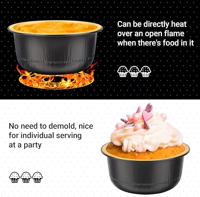 Beasea Aluminum Foil Ramekin Cups With Lids, 50 Pack 6.1oz 180ml Mini Disposable Foil Ramekins