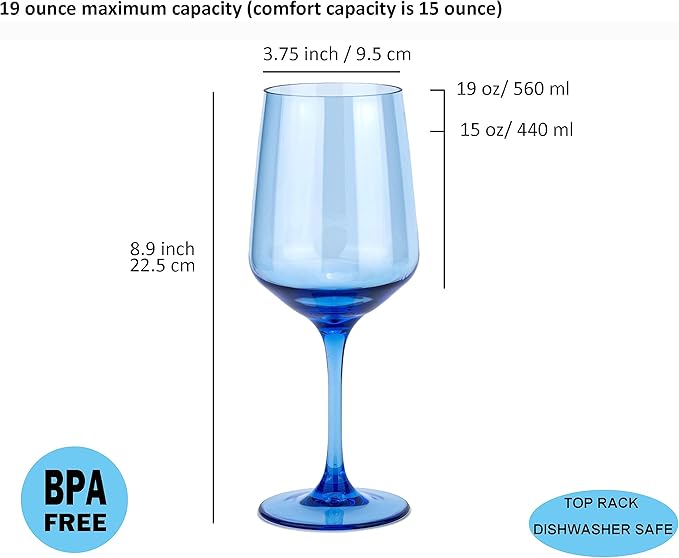 KOXIN-KARLU Unbreakable Classic 18 ounce All-Purpose Plastic Stem Wine Glasses Acrylic Glasses, set