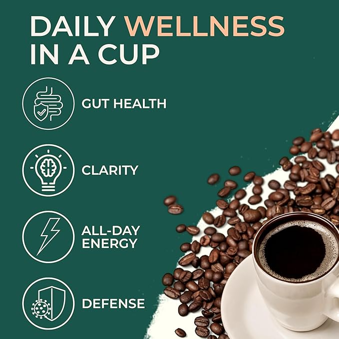 Emberk Organic Instant Mushroom Coffee - 35 Servings of Arabica Coffee with Six 100% Fruiting Body