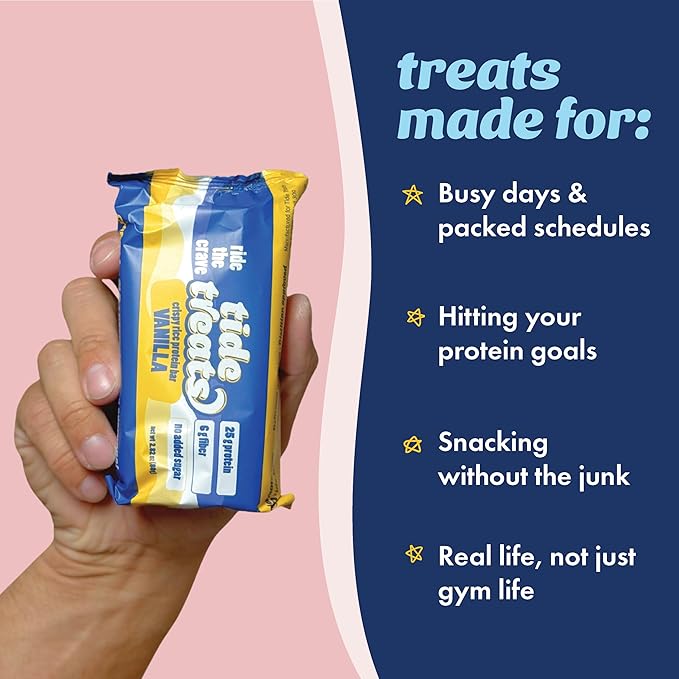25g Protein Bar Crispy Rice Treat Vanilla | Clean Ingredients, No Added Sugar, 7g Fiber, Gluten