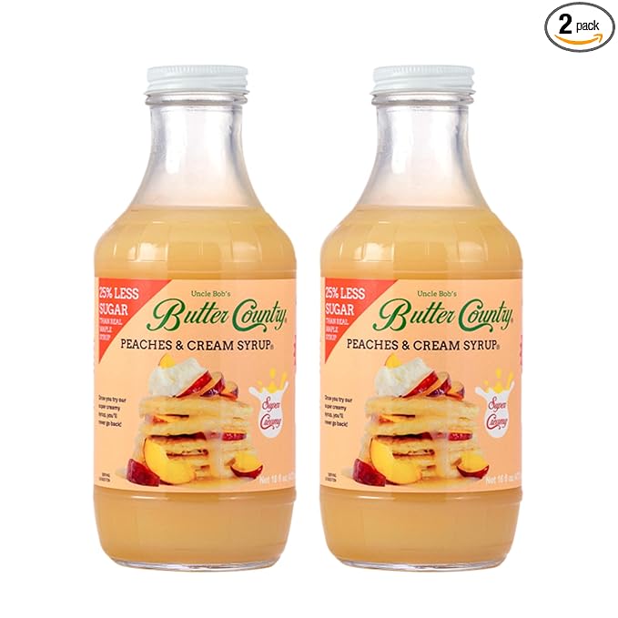 Butter Country Rich & Creamy Peach Syrup for Pancakes and Waffles, All Natural Fruity Topping Use