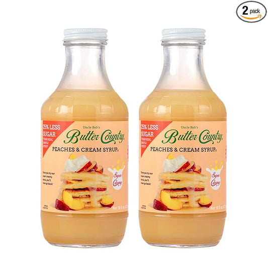 Butter Country Rich & Creamy Peach Syrup for Pancakes and Waffles, All Natural Fruity Topping Use