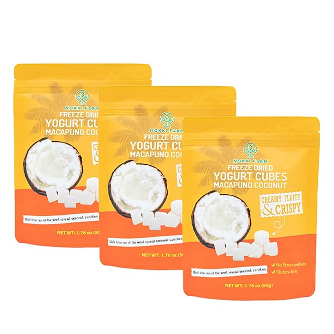 (Pack of 3) NOKKI FARM Freeze-dried Macapuno Coconut Yogurt Melts 50g | No Artificial Colors | No