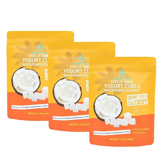 (Pack of 3) NOKKI FARM Freeze-dried Macapuno Coconut Yogurt Melts 50g | No Artificial Colors | No