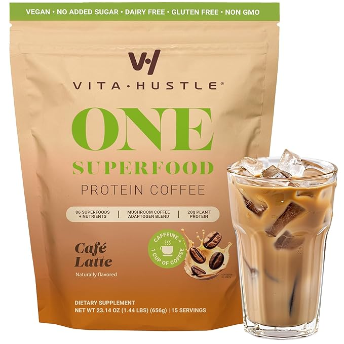 VitaHustle ONE Protein Coffee - Superfood Meal Replacement Powder, Plant Based Protein Shake