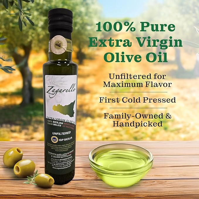 Zagarello 100% Traceable Italian Olive Oil Extra Virgin - 8.45 Fl Oz Unfiltered, Pure, IGP Certified