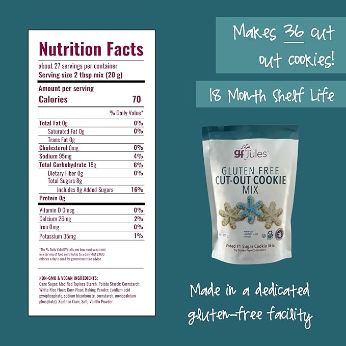 gfJules Certified Gluten Free Cut Out Cookie Baking Mix | Tollhouse Style | Bars or Cookies | No