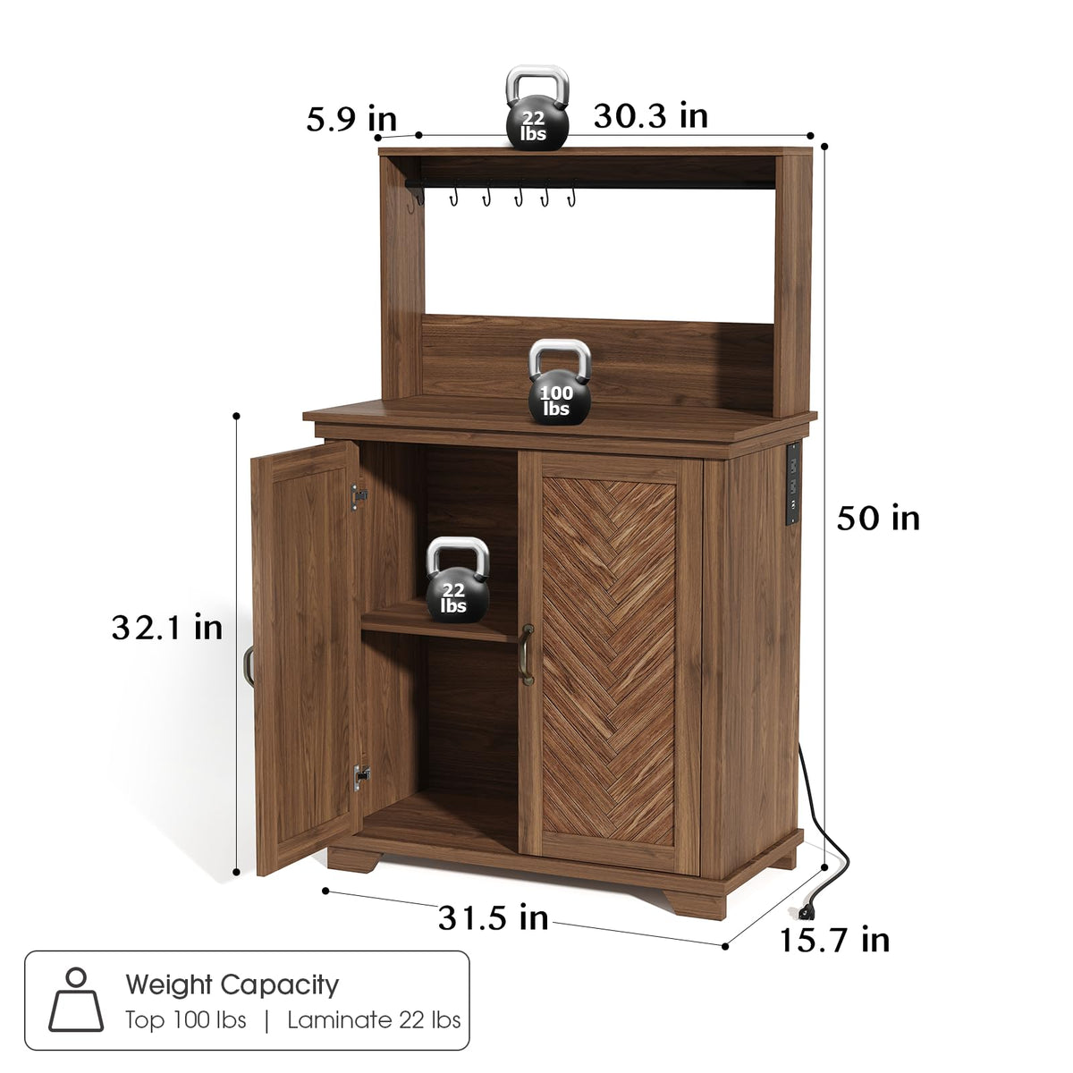 JOINICE Coffee Bar Cabinet with Storage and Charging Station,Walnut