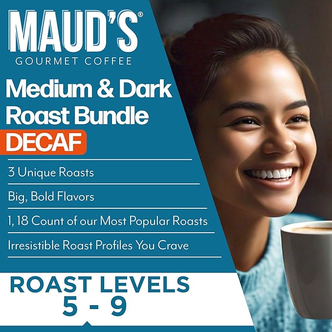 Maud's Decaf Dark Roast and Decaf Medium Roast Coffee Pods Bundle, 54 ct, Decaffeinated Coffee in