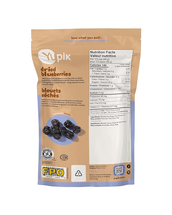 Yupik Dried Blueberries, 6.5 Oz, Gluten-Free, Kosher, Whole Berries, No Sulphites, Dried Fruits