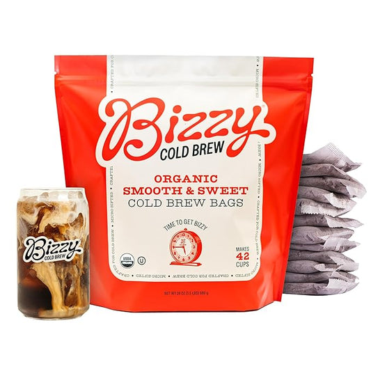 Bizzy Organic Cold Brew Coffee | Smooth & Sweet Blend | Coarse Ground Coffee | Medium Roast | Micro