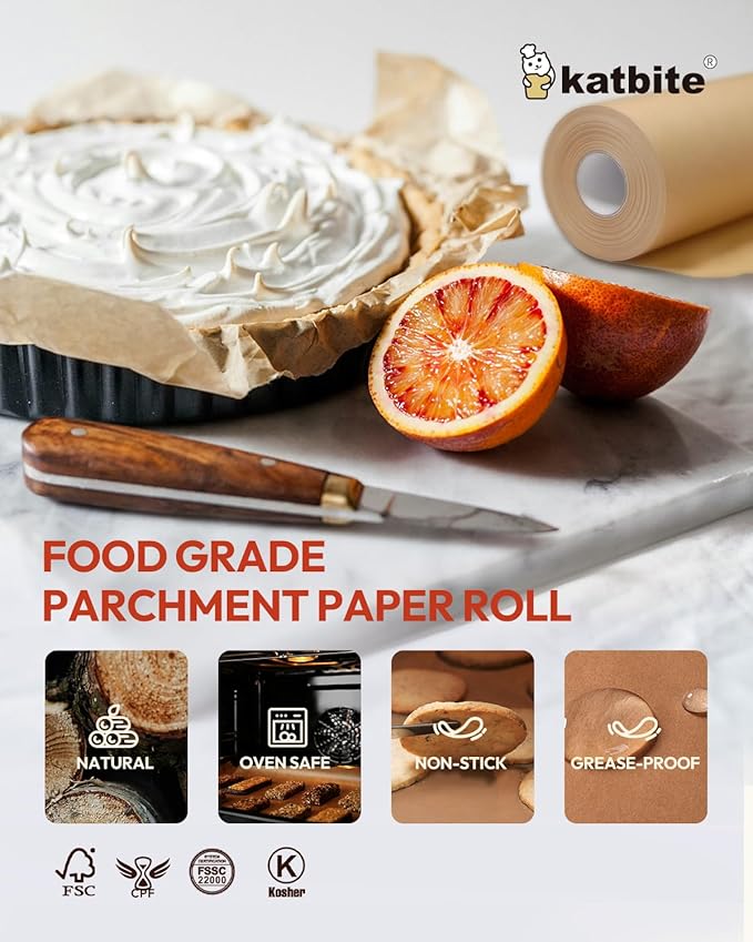 2 Value Pack 15in x 242ft, 300 Sq.Ft Unbleached Parchment Paper Roll for Baking, Katbite Parchment
