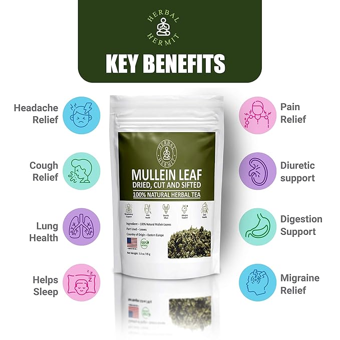 Herbal Hermit Mullein Leaf Tea (3 oz/85 grams) Herb for Respiratory Support, Mucous Membranes, Lung