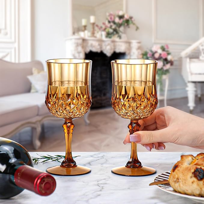 XUWAIDSGN 7oz Plastic Vintage Wine Glasses Drinking Glasses Unbreakable Wedding Glassware Crystal