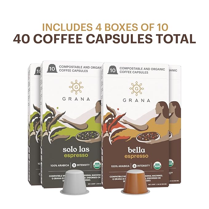 G GRANA Coffee Pods, Compatible with Nespresso OriginalLine, 40 Count, Medium and Dark Roast, USDA