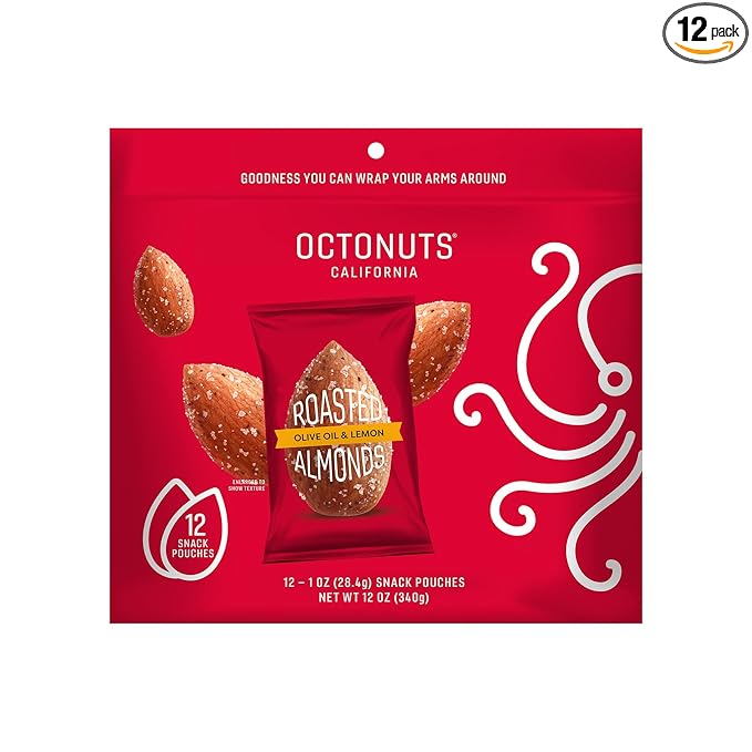 Octonuts Olive Oil & Lemon Almonds – 12 Individually Wrapped Snack Packs (1oz Each), Healthy Snacks