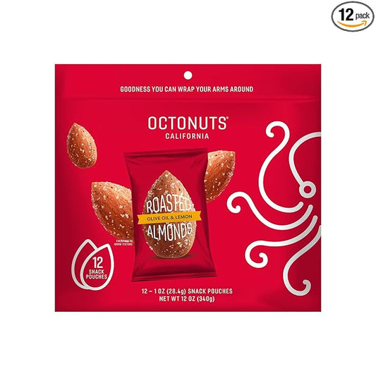 Octonuts Olive Oil & Lemon Almonds – 12 Individually Wrapped Snack Packs (1oz Each), Healthy Snacks