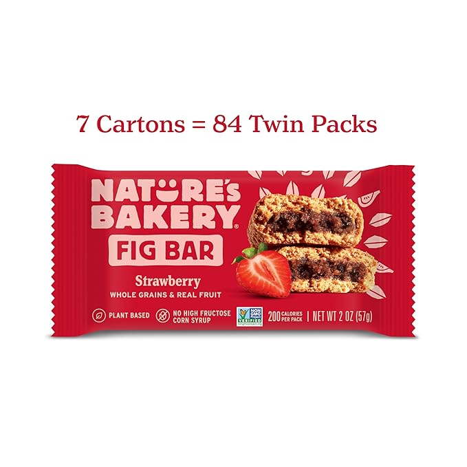 Nature?™s Bakery Whole Wheat Fig Bars, Strawberry, Real Fruit, Vegan, Non-GMO, Snack bar, 7 boxes