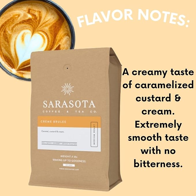 Sarasota Coffee Whole Bean Creme Brulee | Medium Roast Gourmet Flavored Coffee Beans | Low Acid