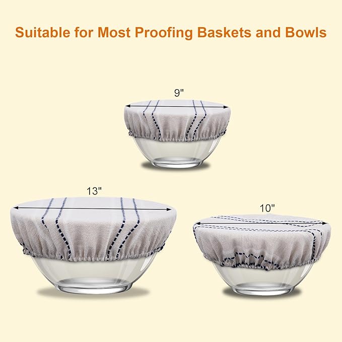 Reusable Bowl Covers for Bread Proofing, 9/10/13 Inches Bread Proofing Cover, 3 Pcs Linen Cotton