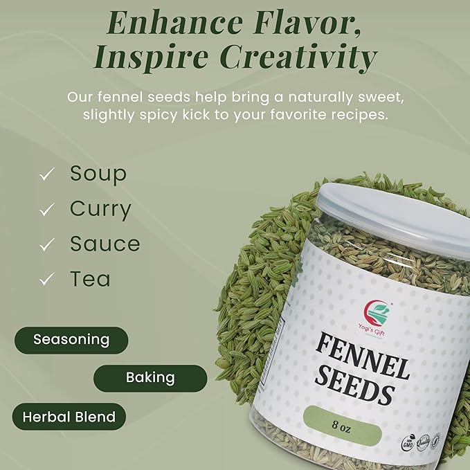 Fennel Seeds 8oz, 100% Pure & Natural Whole Fennel, Premium Quality Spice for Cooking & Tea, Fresh