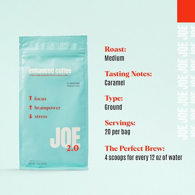 Joe 2.0 - Mushroom Coffee with Lion?™s Mane & Ashwagandha ??Nootropic Ground Coffee for Focus, Calm
