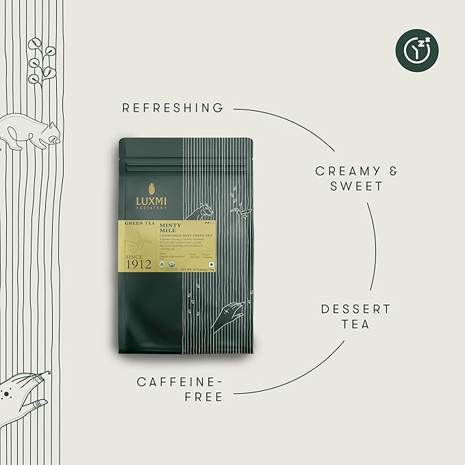 Luxmi Estates Minty Mile Organic Chamomile Mint Green Tea (50 Tea Bags) Low Caffeine Tea Bags For