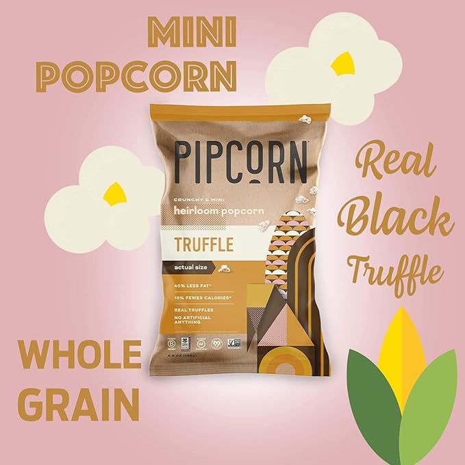 Pipcorn Heirloom Truffle Mini Popcorn - (3 Pack of 4.5oz Bags) - Vegan, No Artificial Anything