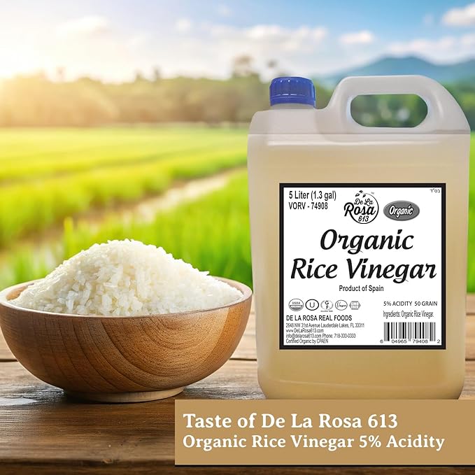 De La Rosa Organic Rice Vinegar 5% Acidity, Kosher, Rice Vinegar for Cooking, Sushi, Salad