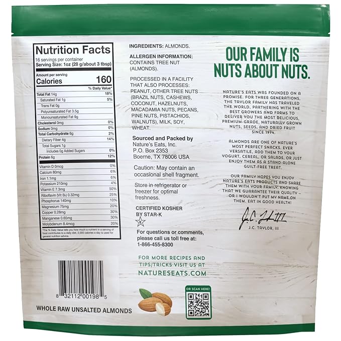 Nature's Eats Whole Natural Almonds, 16 Oz