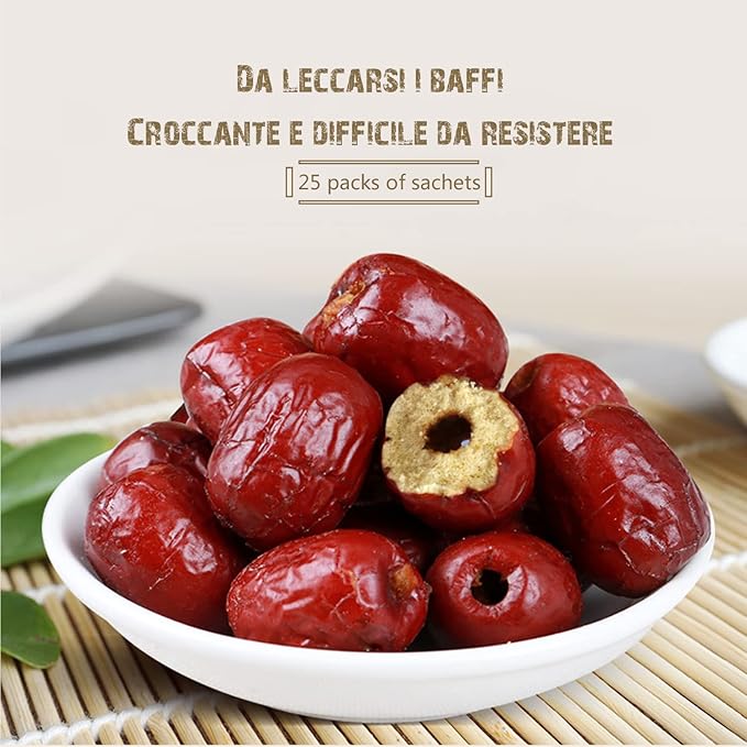 25 Packs of Chinese Crispy Red Dates,Dried Dates Crisp And Unpitted For Snacks And Baking
