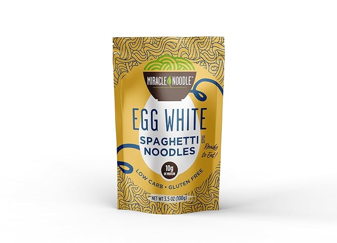 Miracle Noodle Egg White Spaghetti Pasta, 3.5 Oz (Pack of 6), Ready to Eat Egg White Noodles, 10g