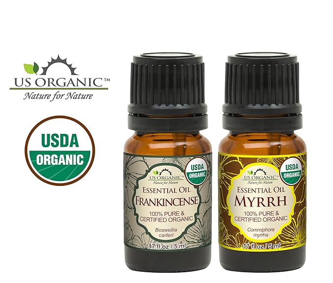 US Organic 100% Pure Myrrh, Frankincense Essential Oil Combo Pack - Directly sourced from The Horn