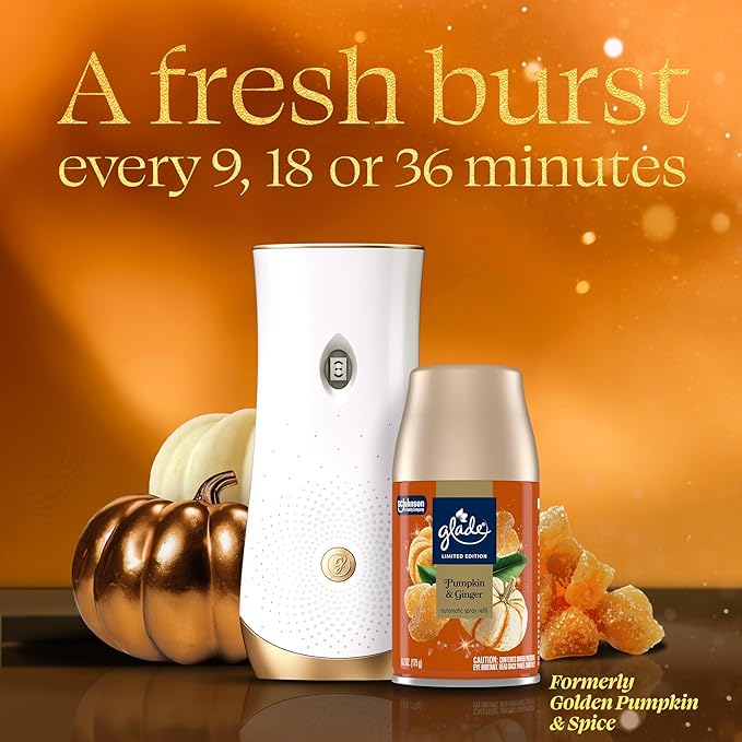 Glade Automatic Spray Refill, Pumpkin & Ginger, Scented Air Freshener for Home and Bathroom, 6.2