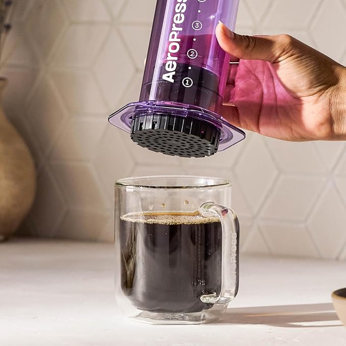 AeroPress Clear Purple Coffee Press – 3 In 1 Brew Method Combines French Press, Espresso, Full