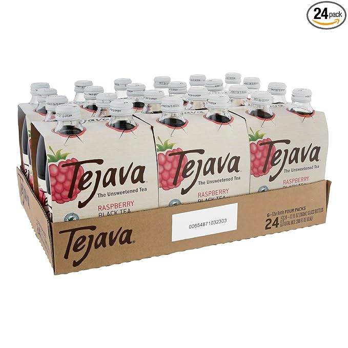 Tejava Raspberry Black Iced Tea, 24 Pack, 12oz Glass Bottles, Unsweetened, Non-GMO, Kosher, No