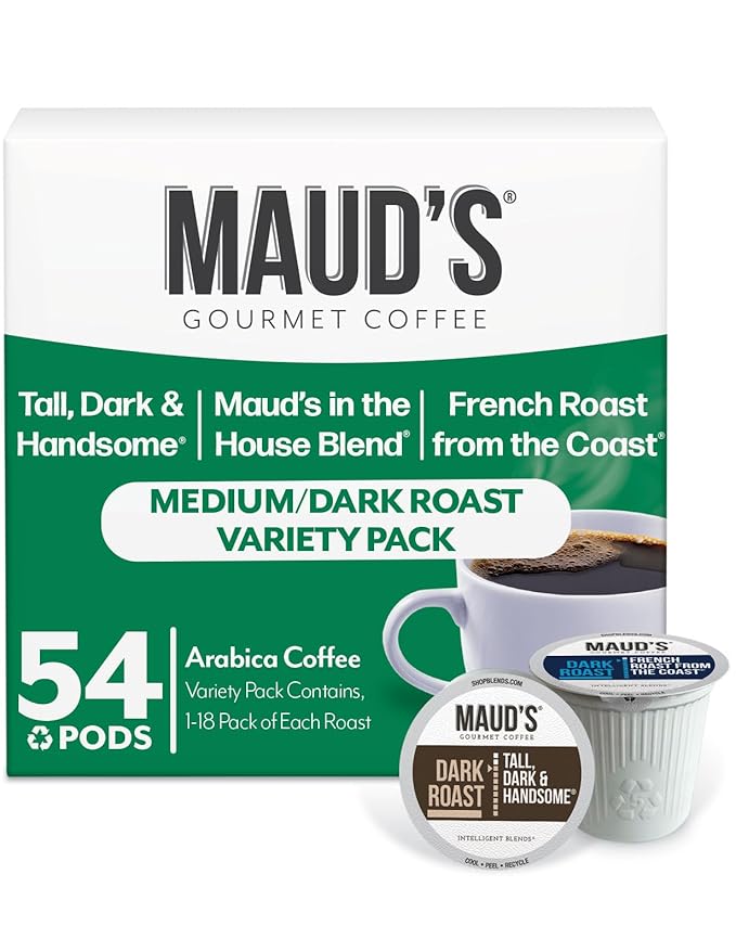Maud's Dark Roast, Medium Roast & French Roast Coffee Pods Bundle, 54 ct, Recyclable Single Serve