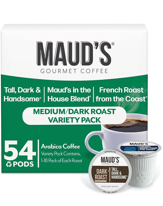 Maud's Dark Roast, Medium Roast & French Roast Coffee Pods Bundle, 54 ct, Recyclable Single Serve