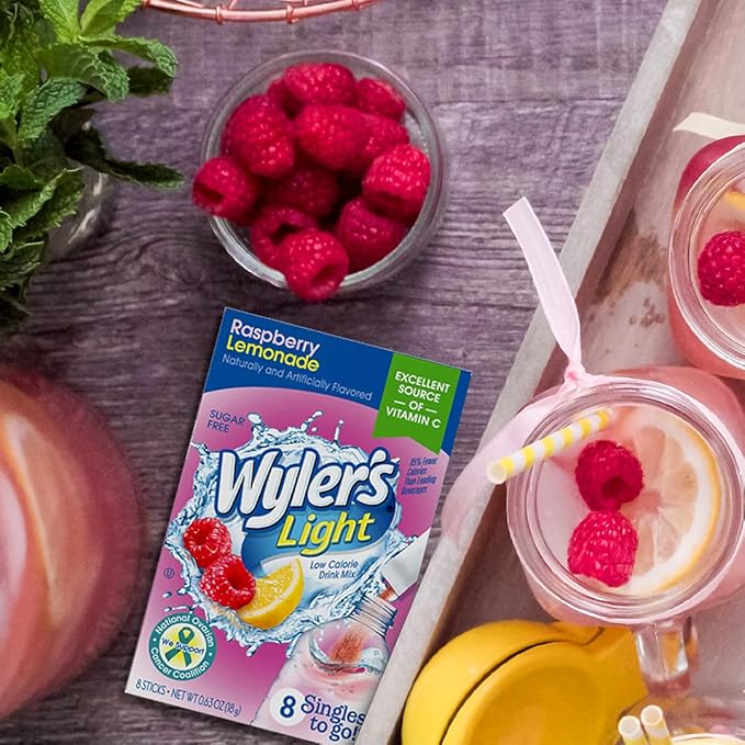 Wyler's Light Singles To Go Powder Packets, Water Drink Mix, Raspberry Lemonade, 96 Single Servings