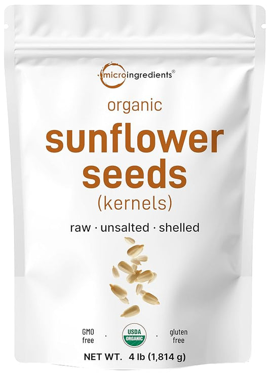 Organic Sunflower Seeds, 4lbs | Raw, Unsalted, & Shelled – Whole Kernels | Low Carb Snack | Great