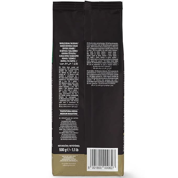 Caffe Vergnano 1882 Antica Bottega Whole Bean Arabica Medium Roast Espresso, 1.1 lbs Bag - Italian